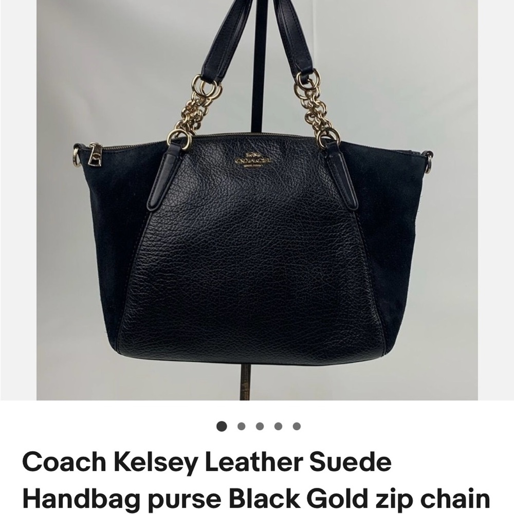 Coach Black Leather and Suede Shoulder Bag with Gold Hardware - Picture 2 of 16
